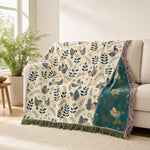 Scandinavian Bird Throw Blanket - Reversible Soft 100% Cotton with Fringe