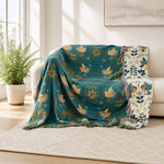 Boho Floral Throw Blanket · Reversible 100% Cotton - Scandinavian Bird