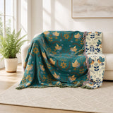 Boho Floral Throw Blanket · Reversible 100% Cotton - Scandinavian Bird