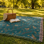 Scandinavian Bird Throw Blanket - Reversible Soft 100% Cotton with Fringe
