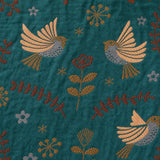 Scandinavian Bird Throw Blanket - Reversible Soft 100% Cotton with Fringe