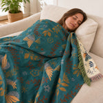 Scandinavian Bird Throw Blanket - Reversible Soft 100% Cotton with Fringe